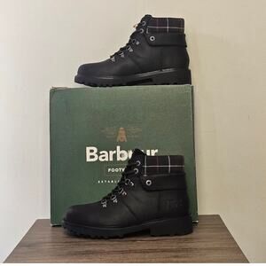 Barbour Women's Burne Plaid-Collar Cuffed Hiker Boots Size 5 Black, Plaid NWT